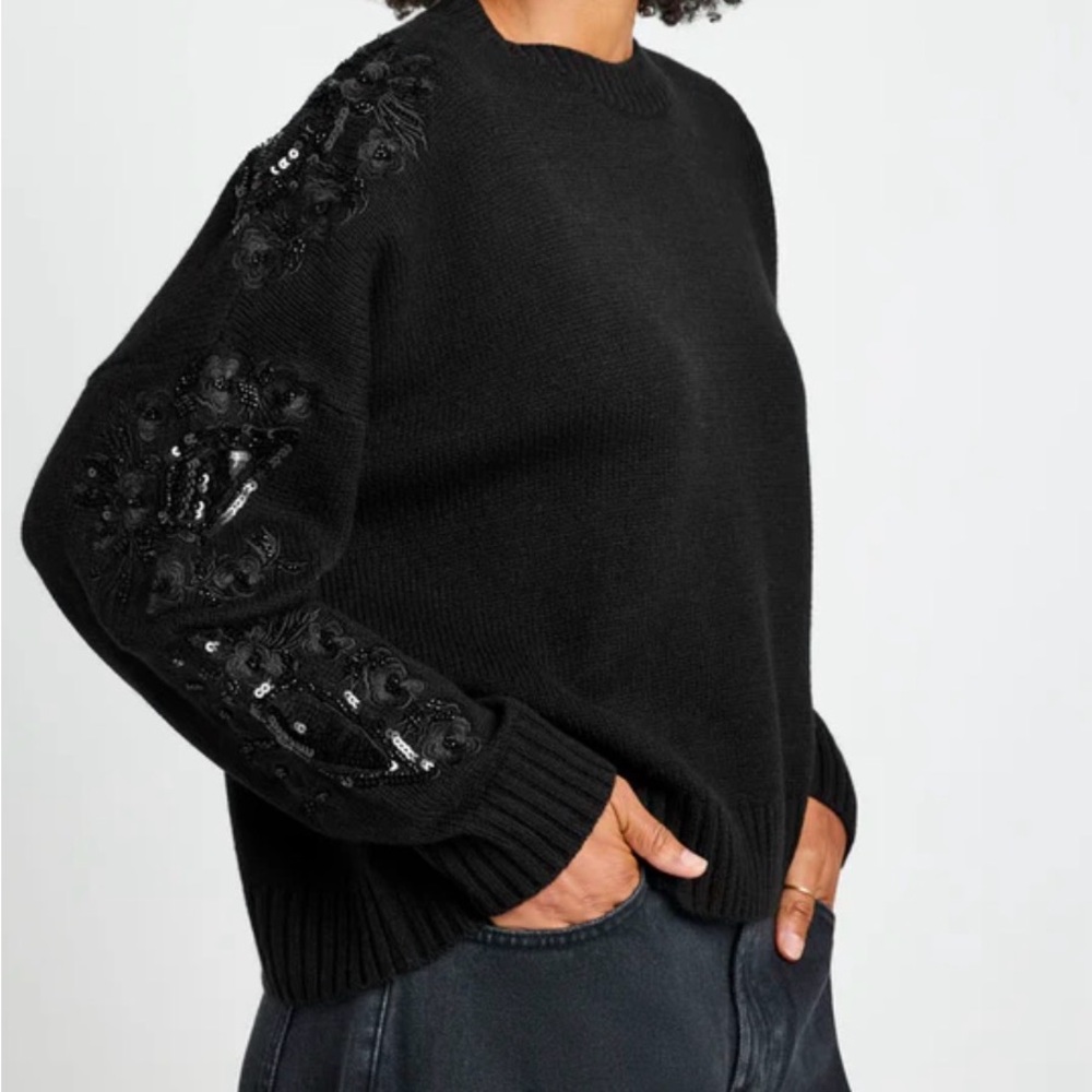 Splendid Leanna Black Sweater with Sequin Embellished Sleeves